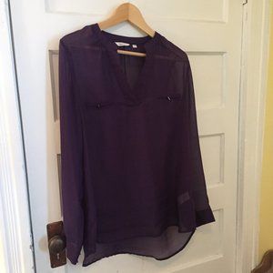 Reitmans sheer purple checkered popover blouse - size M
